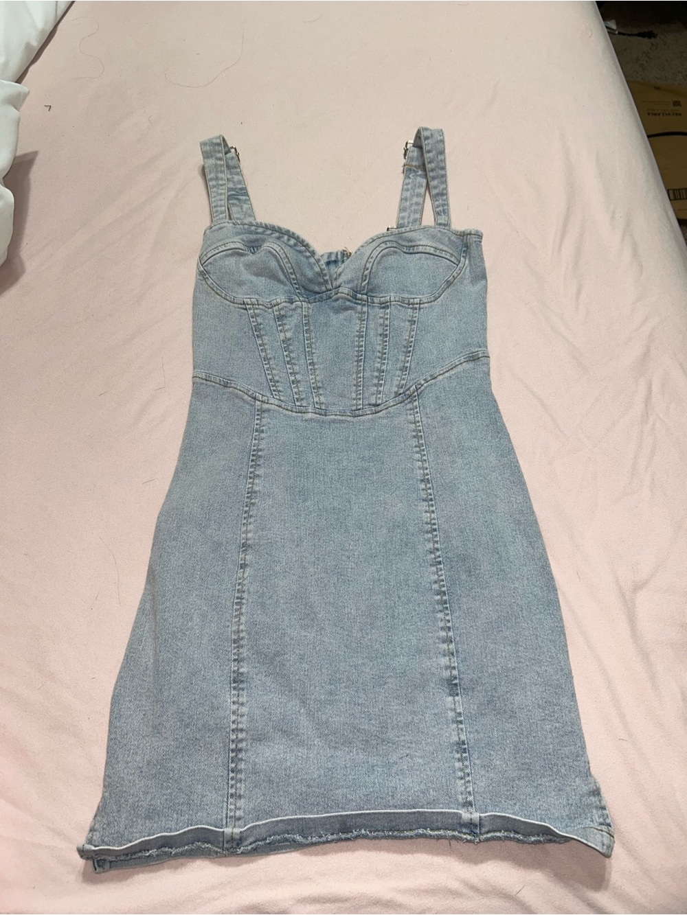 Light Blue Denim Bustier Mini Dress